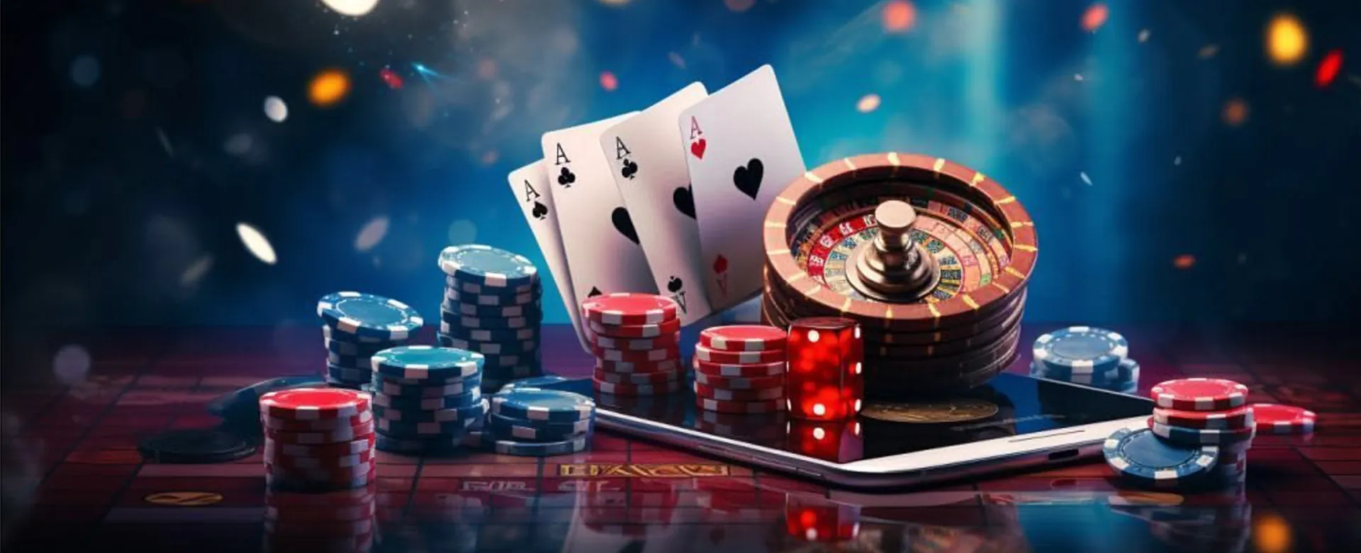 Luxurious casino table games with chips and cards